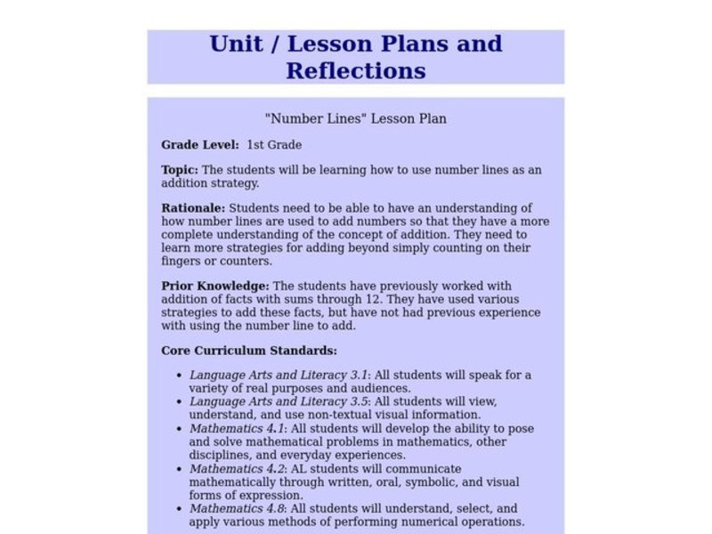 Number Lines Lesson Plan