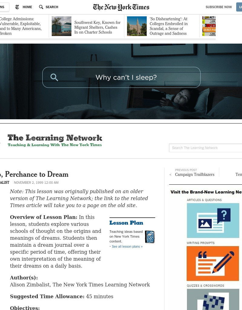 To Sleep, Perchance to Dream Lesson Plan