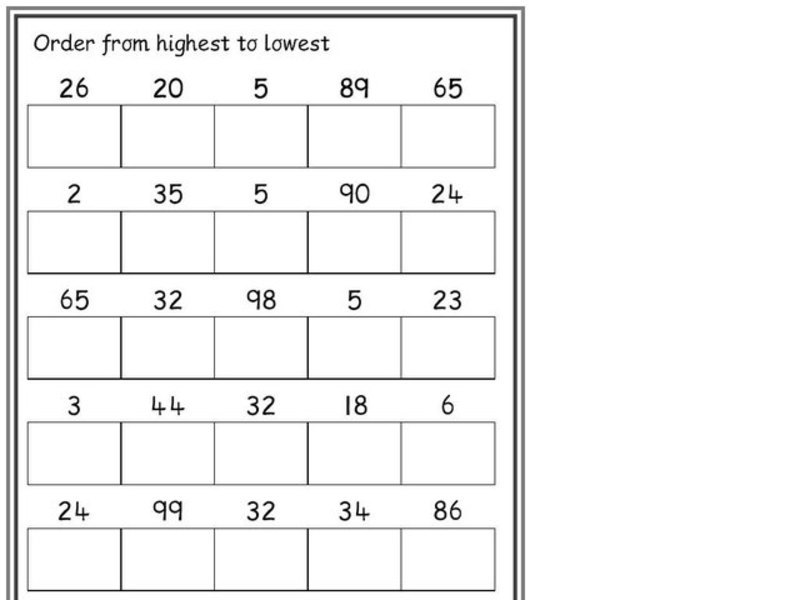 Number Order Worksheet