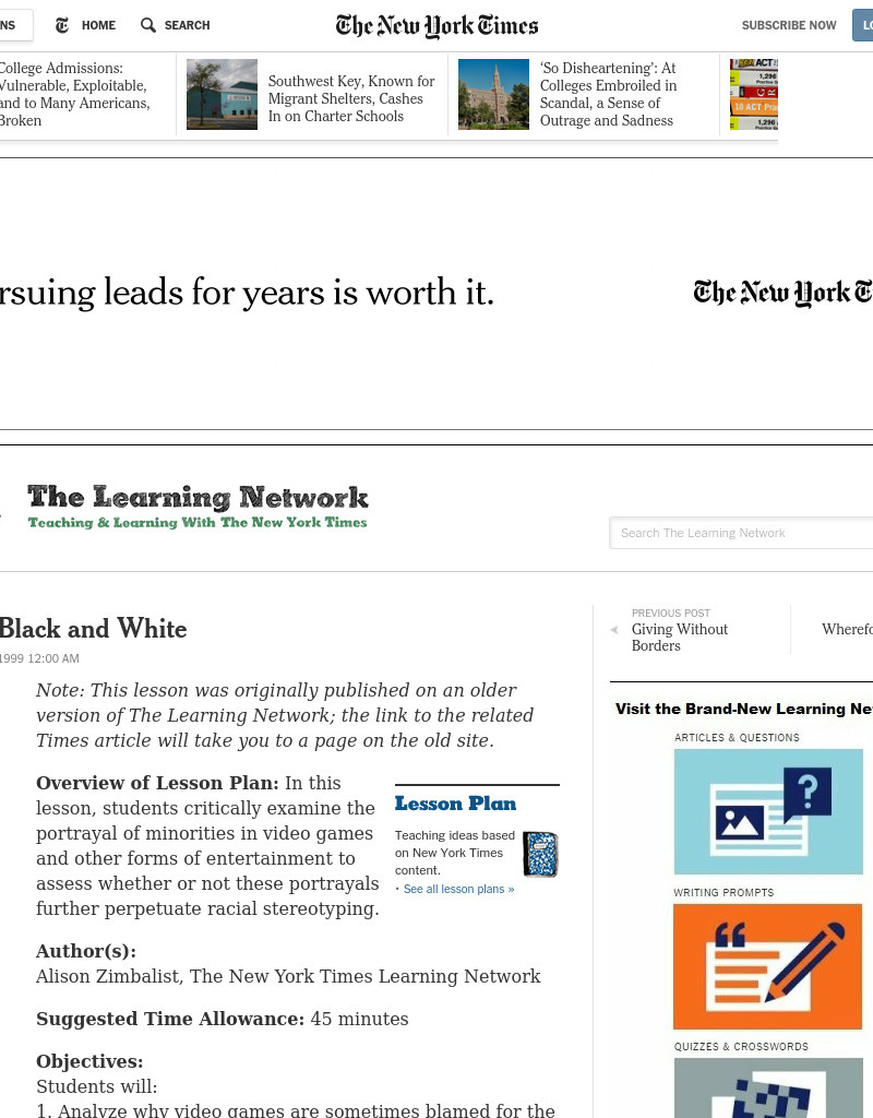 Beyond Black and White Lesson Plan