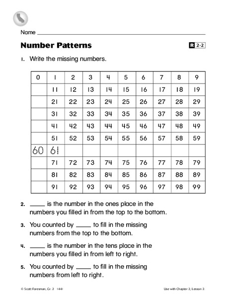 Number Patterns Worksheet