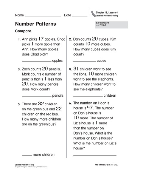 Number Patterns Worksheet