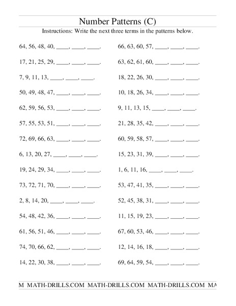 Number Patterns Worksheet