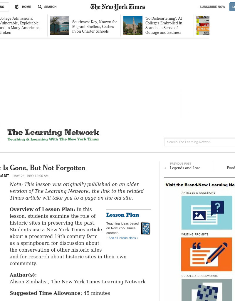 The Past Is Gone, But Not Forgotten Lesson Plan