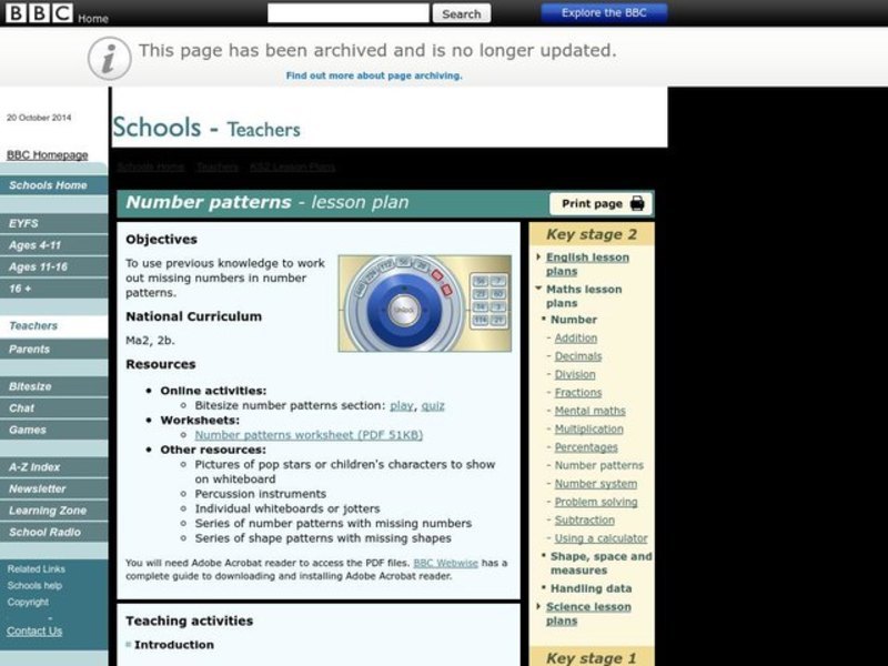 Number Patterns Lesson Plan
