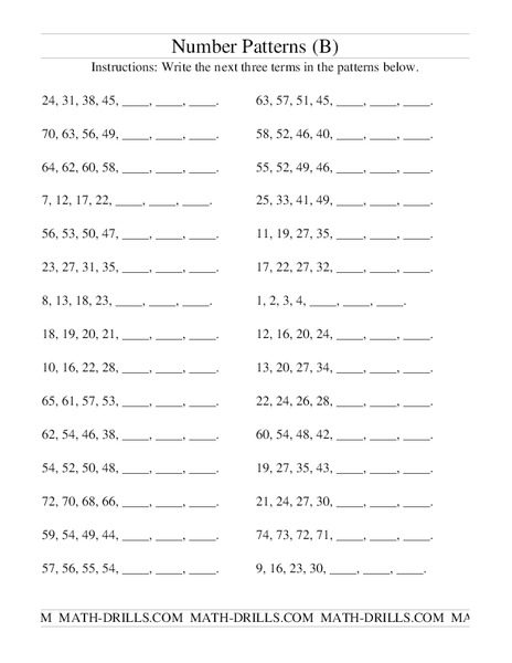 Number Patterns Worksheet