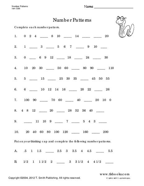 Number Patterns Worksheet