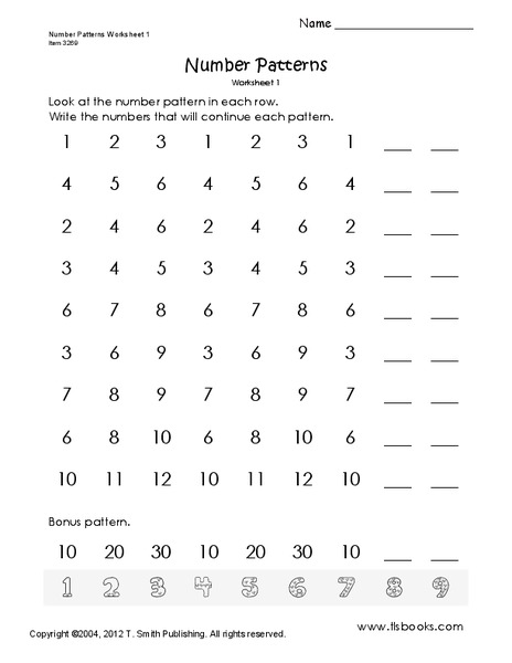 Number Patterns Worksheet