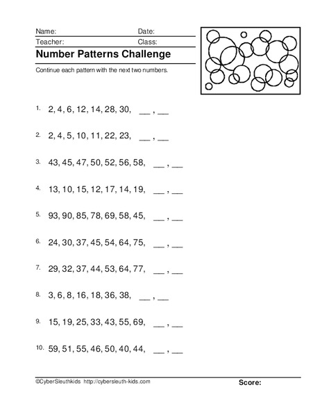 Number Patterns Challenge Worksheet