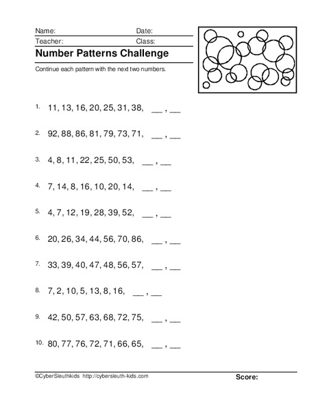 Number Patterns Challenge Worksheet