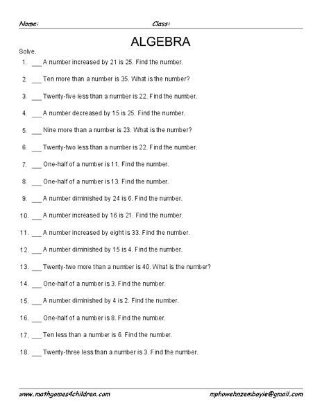 Number Problems Worksheet