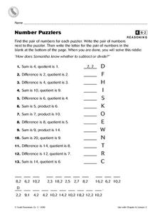 Number Puzzlers Worksheet