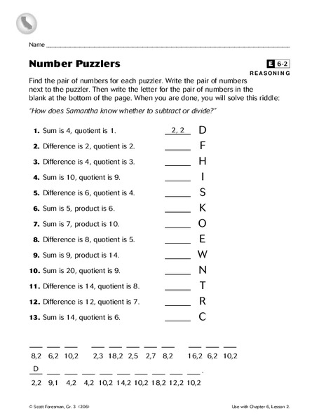 Number Puzzlers Worksheet