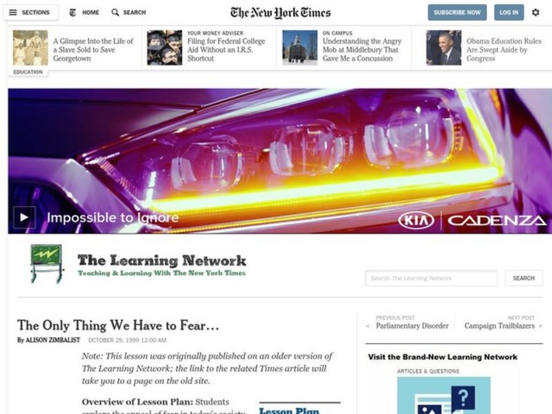 The Only Thing We Have To Fear... Lesson Plan