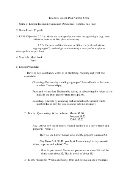 Number Sense Lesson Plan