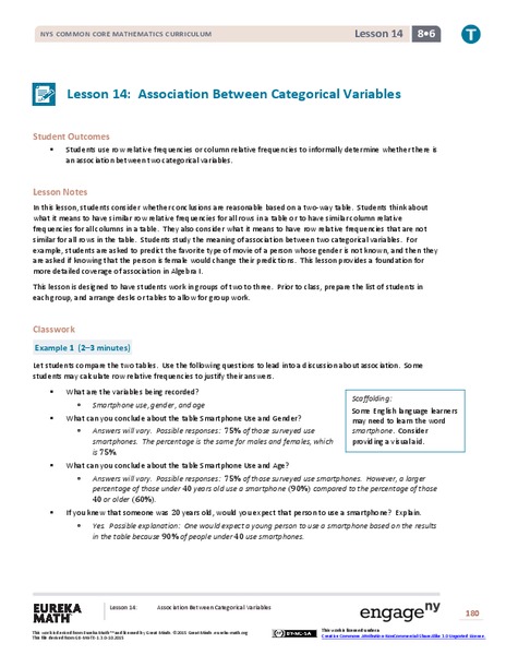 Association Between Categorical Variables Lesson Plan