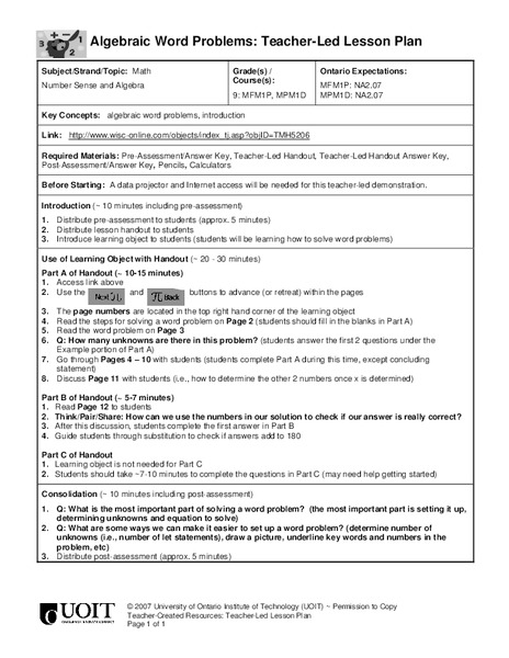Number Sense Lesson Plan