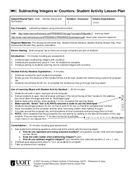 Number Sense and Numeration Lesson Plan