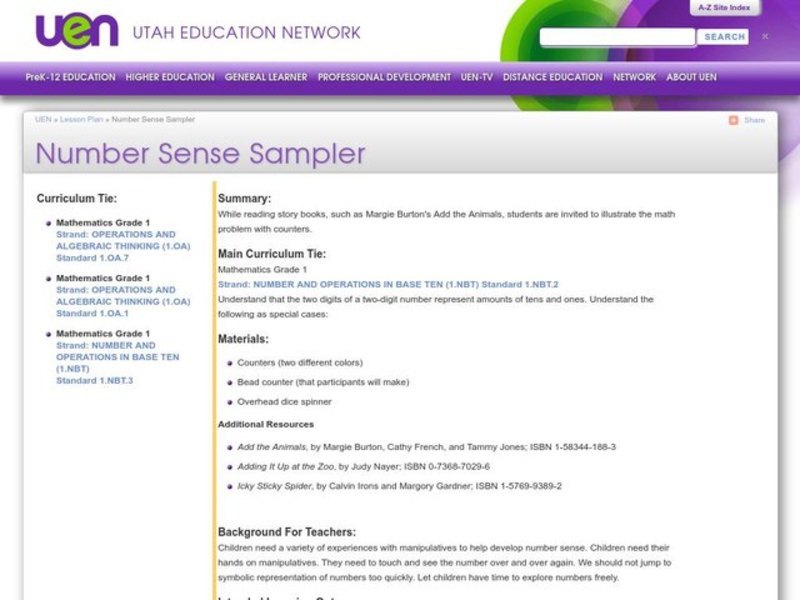 Number Sense Sampler Lesson Plan