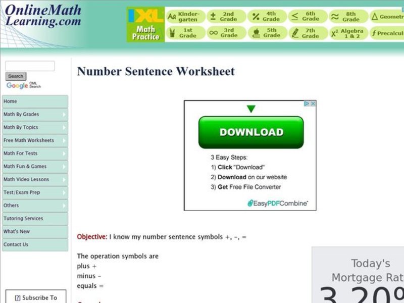 Number Sentences Interactive