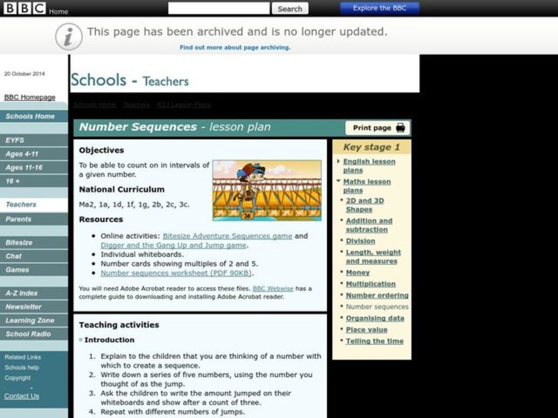 Number Sequences Lesson Plan