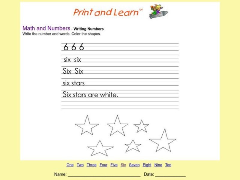 Number Six Worksheet