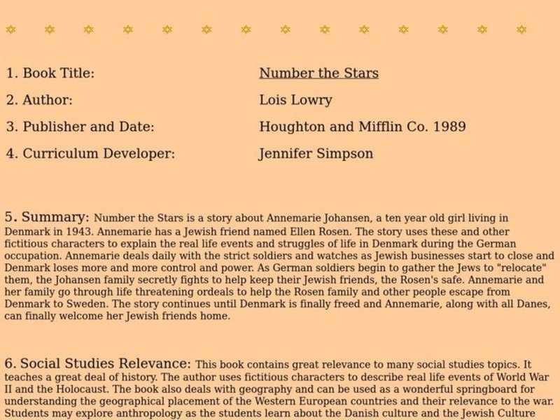 Number the Stars Lesson Plan