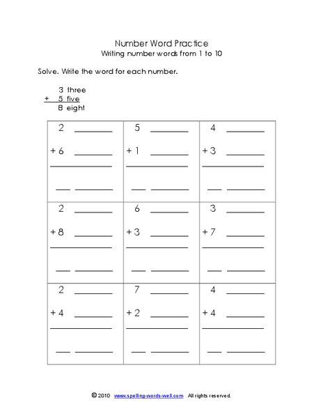 Number Word Practice Worksheet
