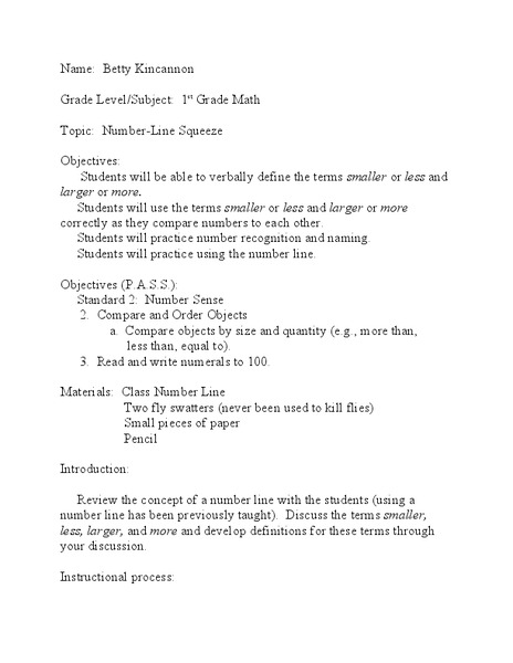 Number-Line Squeeze Lesson Plan