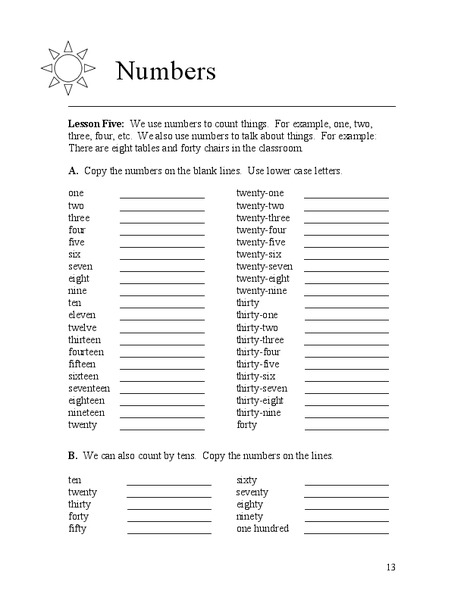 Numbers Worksheet
