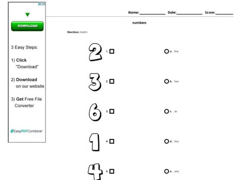 Numbers Worksheet