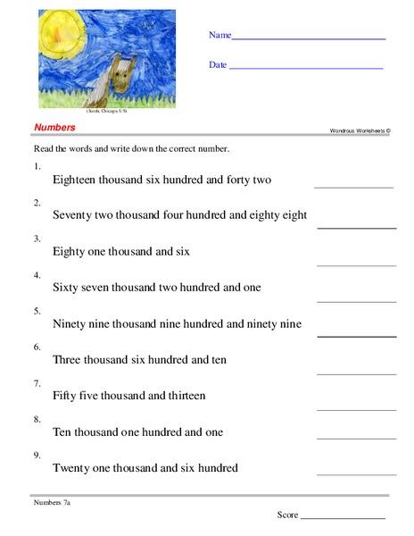 Numbers Worksheet