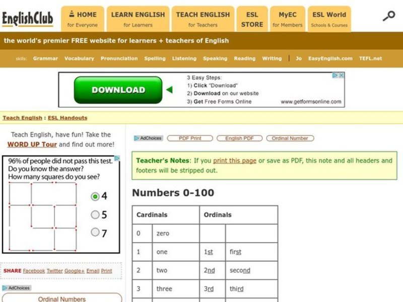 Numbers 0-100 Worksheet