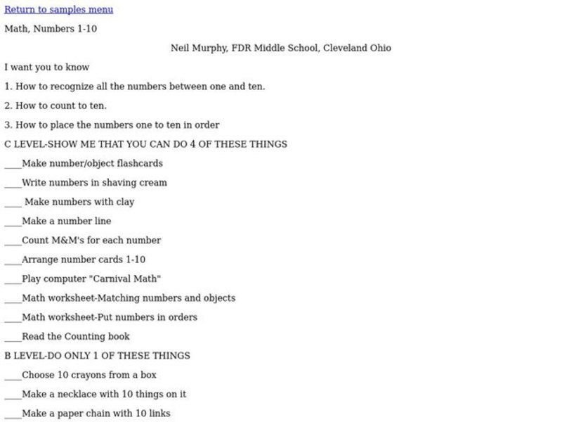 Numbers 1-10 Lesson Plan