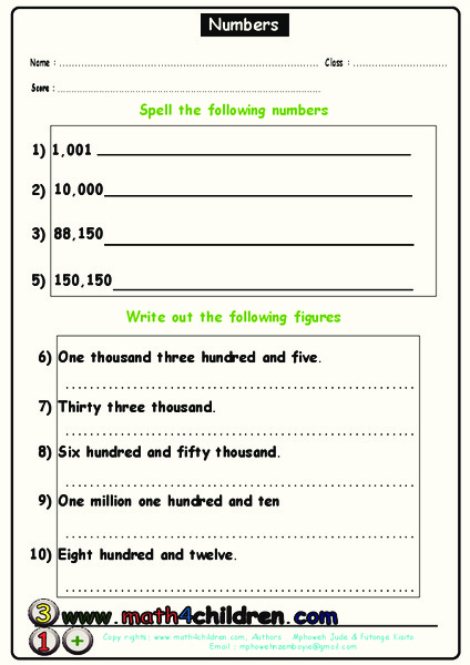 Numbers Worksheet