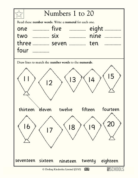 Numbers 1 to 20 Worksheet