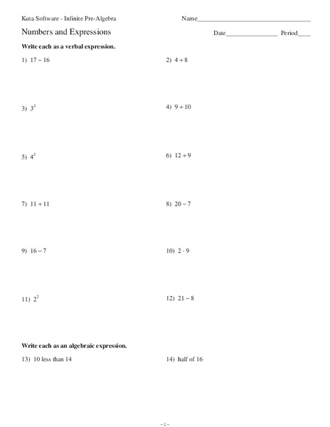 Numbers and Expressions Worksheet
