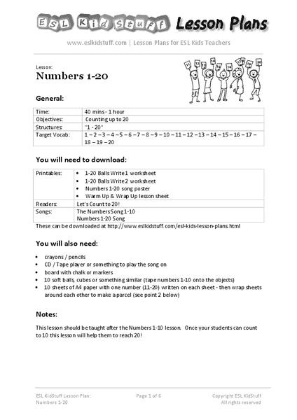 Numbers 1-20 Lesson Plan