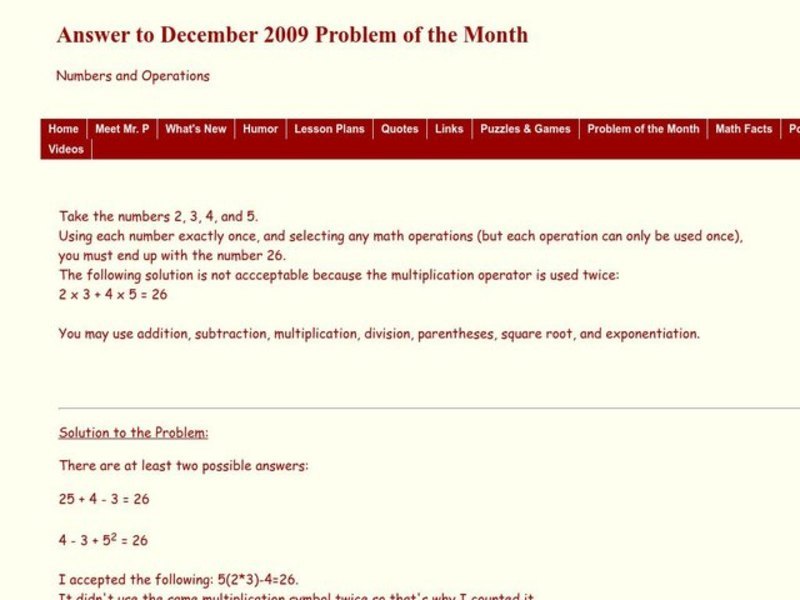 Numbers and Operations Worksheet