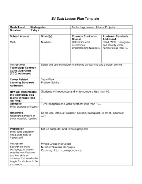 Numbers One To Ten Lesson Plan