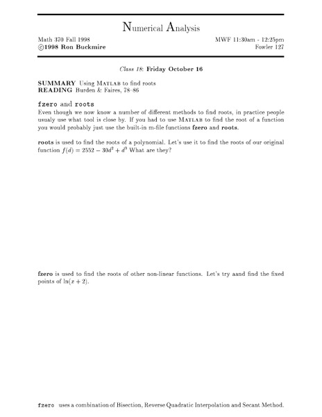 Numerical Analysis Worksheet