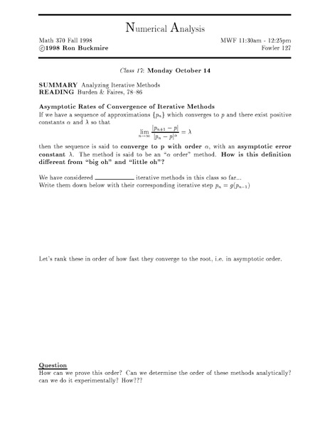 Numerical Analysis Worksheet