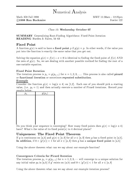 Numerical Analysis Worksheet