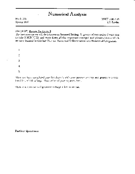 Numerical Analysis Worksheet