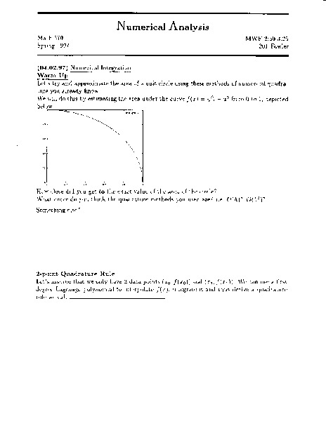 Numerical Integration Worksheet