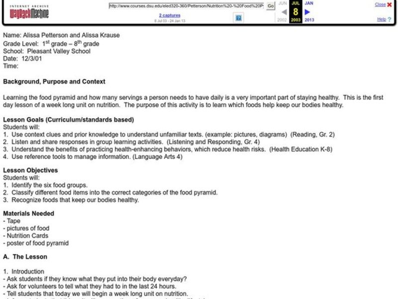 Nutrition  Lesson Plan