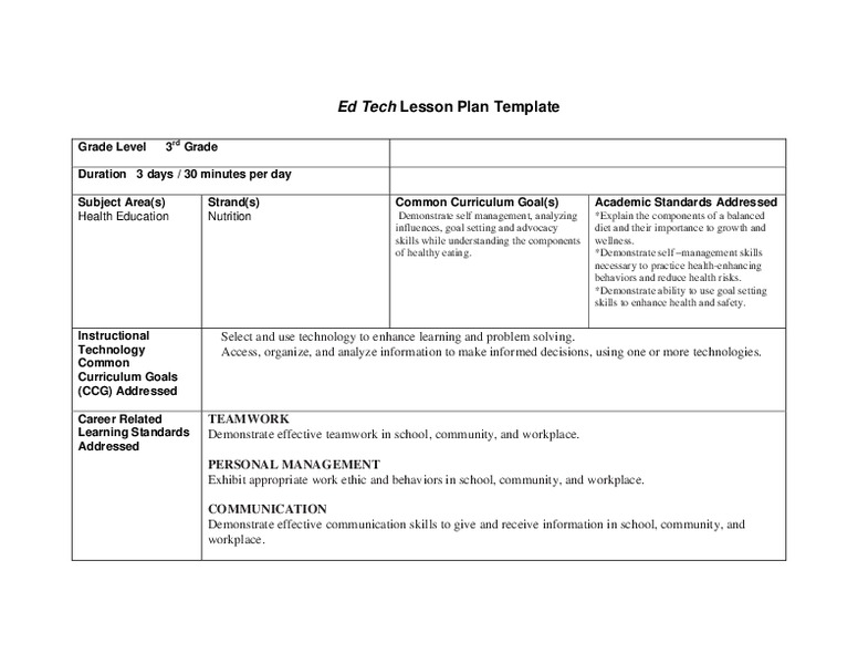 Nutrition Lesson Plan