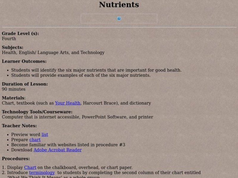 Nutrients Lesson Plan