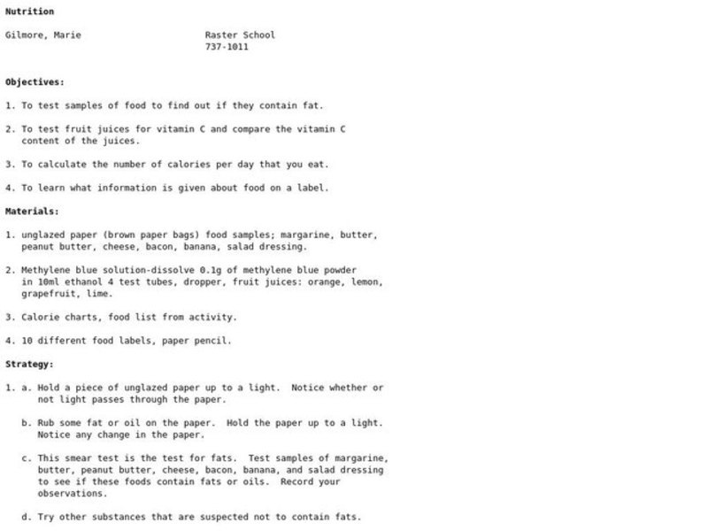 Nutrition Lesson Plan