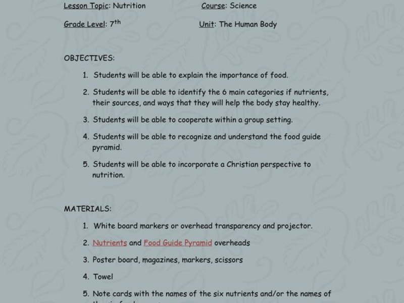 Nutrition Lesson Plan
